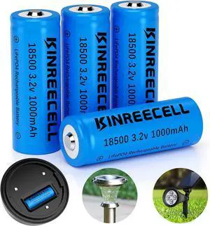 LiFePO4 18500 3.2v 1000mAh 3.2wh Solar Battery, 18500 3.2 Volt Rechargeable Li-ion Battery for Outdoor Solar Lights, Garden Solar Lights, Flashlight (4 Pack)