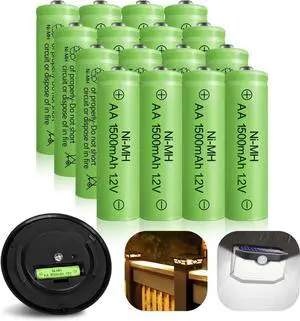 Rechargeable AA Batteries NIMH 1.2V 1500mAh Double A Battery AA Solar Battery for Solar Light Lantern Household Devices, 16 Pack