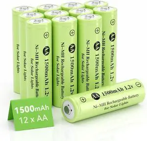 12 Packs AA Rechargeable Batteries,Double A 1500mAh 1.2V Ni-MH Solar Battery for Solar Garden Lights,Path Lights,Remotes Toys,Home Device.