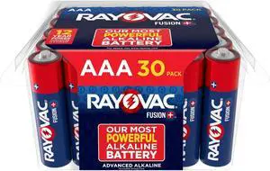 Rayovac Fusion AAA Batteries, Premium Alkaline Triple A Batteries (30 Battery Count) Red, Silver