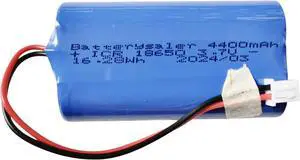 1Pc 18650 3.7v 4400mAh Li ion Rechargeable Battery Pack with JST-XH/2p 2.54 Connector 16.28Wh/4.4A(Blue,6.75x3.68x1.85cm for 24W Ortizan Bluetooth Speaker IPX7 Replacement Battery