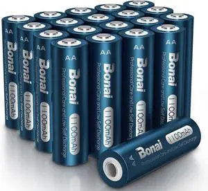 BONAI AA Rechargeable Batteries, High Capacity 1100mAh NiMH Battery for Outdoor Solar Lights 1.2V Pre Charged Double-A Batteries (AA 20 Pack)