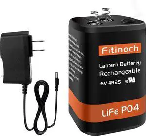 Rechargeable 6 Volt 4.5AH Lantern Battery with Charger, LiFePO4 6V Batteries 1500 Cycles with BMS (Screw Terminals), 4R25 Lantern Battery Replacement(1 Pack)