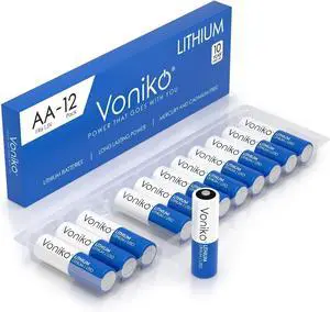 Voniko AA Batteries, 12 Pack 1.5V Lithium AA BatteriesHigh Performance Double A Long Lasting Battery for Flashlight, Toys, Remote Control, Alarm System (Non-Rechargeable)