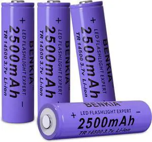 14500 Rechargeable Battery 2500mAh 3.7V Li-ion Batteries Button Top 4 Pack for Headlamp Flashlight
