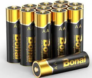 BONAI Gold Rechargeable AA Battery Pro 12 Count, High Capacity 2800mAh NiMH Batteries Low Self Discharge