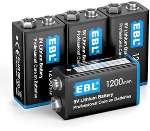 EBL 4 Pack 9V Lithium Batteries 1200mAh, Non Rechargeable 9V Batteries - High Performance 9 Volt Lithium Metal Battery Longer Lasting Constant Volt for Smoke Alarm Detector