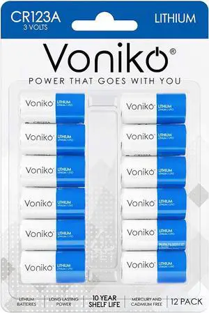 Voniko CR123A Lithium Batteries (12-Pack)  Photo Non-Rechargeable Lithium Battery 3 Volt 123 Battery Lithium 10 Years Shelf Life