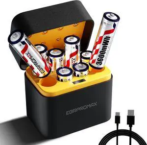 Rechargeable AA Batteries with Fast Charger,8 Pack 1.5V 3600mWh High Capacity aa Lithium Batteries,Constant Output Double a Batteries,2500+ Cycle Life, 2.5H Fast Charging