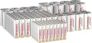 Tenergy 120 Pack Alkaline Batteries, 48 Pack AA Batteries, 48 Pack AAA Batteries, 8 Pack C Size Batteries, 8 Pack D Size Batteries, and 8 Pack 9V Size Batteries for Household Electronics