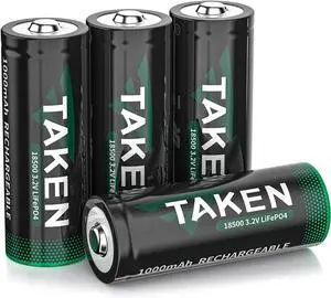 Taken 18500 3.2v Rechargeable Battery,3.2 Volt LiFePO4 Lithium 1000mAh Solar Batteries for Outdoor Lights,Garden Solar Lights,Flashlight(4 Pack)