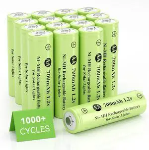 16 Pack Rechargeable AA Solar Batteries Ni-Mh 1.2v 700mAh Pre-Charged Double A Battery for Outdoor Solar Garden Landscape Lights