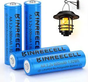 AA 3.2v 600mAh Battery, LiFePo4 Double A Battery with Low self-Discharge, 3.2v Batteries for Solar Lights, Wall Lanterns, Solar Post Lights4 Pack