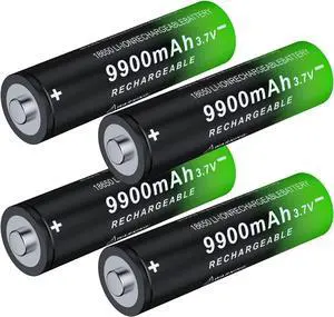 4 Pack 18650 Rechargeable Battery 3.7V 9900mAh Button Top Li-ion Batteries for Flashlights, Headlamps
