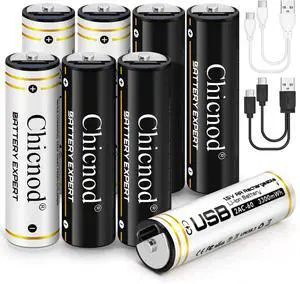 Rechargeable AA Lithium Batteries 8 Pack with Fast Charger, 3300mWh High Capacity Batteries 1.5V Output Lion Double A Battery, 1.5Hours USB-C Quick Charge AA Rechargeable Batteries