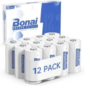 BONAI CR123A Batteries 3v Lithium Battery High Capacity CR123 CR17345 12PC for Flashlight and Security Device Non-Rechargeable