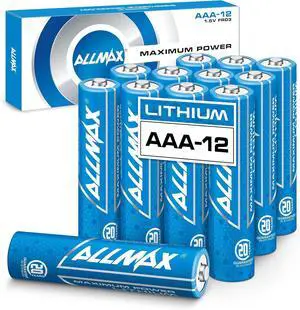 Allmax AAA Maximum Power Lithium Batteries (12 Count)  Longest Lasting, Leakproof, 20-Year Shelf Life, Ultimate Performance (1.5V)
