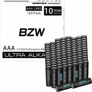 BZW AAA Batteries 100 Pack, 1450mAh  Premium Alkaline 1.5V Triple A Batteries, Ultra Long-Lasting & Leakproof, 10-Year Shelf Life