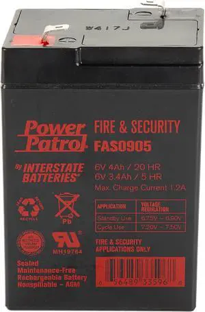 Interstate Batteries 6V 4Ah Fire & Security Battery (F1 Terminal) SLA AGM VRLA Power Patrol Rechargeable Replacement for Fire Alarms, Security Systems, General (FAS0905)