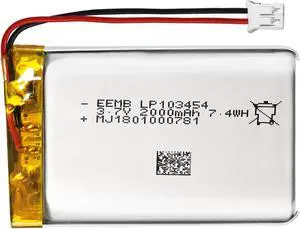 EEMB 3.7V Lithium Polymer Battery 2000mAh 103454 Lipo Rechargeable Battery Pack with Wire JST Connector for Speaker and Wireless Device- Confirm Device & Connector Polarity Before Purchase