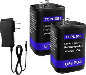Rechargeable 6 Volt 4.5AH LiFePO4 Lantern Battery with Charger 1500+ Cycles, 6V Batteries Battery with BMS (Spring Terminals) 2 Pack