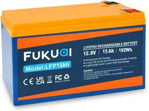 12V 15Ah Lithium LiFePO4 Battery, 2000+ Cycles Maintenance-Free Battery for Solar System, Power Wheels, Scooters, Small UPS and More, Built-in 15A BMS