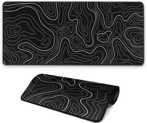 Large Computer Mouse Pad with Non-Slip Base for Desktop Cute Gaming Mouse Mat with Stitched Edges Long Extended Anime Mousepad for Laptop 31.5 x 11.8 inches (Black Topographic Map)