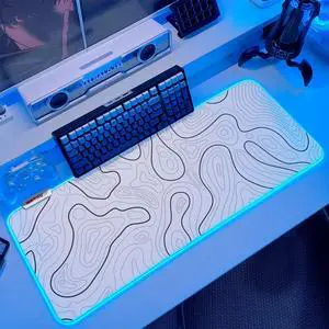 JMIYAV Gaming Mouse Pad RGB Mousepad Non-Slip Rubber Base Large Cool XL XXL Computer Desk Pad Gaming Accessories LED Light Up Big Mouse Pad for Gamer Topographic White (31.5x12In)