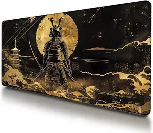 VNDL Large Japanese Black and Gold Gaming Mouse Pad, Sea Waves, Premium Non-Slip Anime Desk Pad for Office, Extended XL XXL Mouse Mat and Laptop Pad, Waterproof and Stiched Edges 31.5 x 15.7 in (gs1)