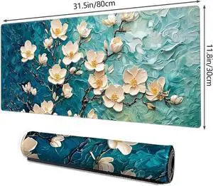 Galdas Gaming Mouse Pad XXL XL Large Long Extended Big Mousepad Non-Slip Rubber Keyboard Desk Pad with Stitched Edges for Laptop Home Office (31.5x11.8x0.08 Inch)  (Painting Flowers)