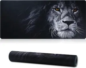 Large Gaming Mouse Pad with Stitched Edges,[35.4x15.7In] Extended Mouse Pad with Non-Slip Natural Rubber Base for Gamer/Desktop/Office/Home-90x40 Lion01