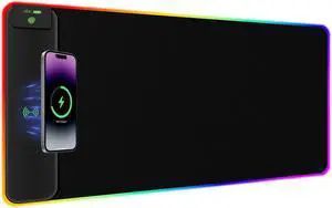 RGB Gaming Mouse Pad with Wireless Charging, 800 * 300 Large, 24 Light Effects, Non-Slip Base, Waterproof Ultra-Smooth Surface