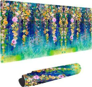 Abstract Watercolor Flowers Non-Slip Rubber Large Mouse pad for Desk,Large Gaming Mouse Pad XXL Extended Mouse pad with Stitched Edges Non-Slip Base Water Resist Pad Desk Mat 35.4x15.7inch