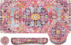 iLeadon Mouse Pad Set, Boho Desk Mat + Mouse Pad with Wrist Rest + Keyboard Wrist Rest + Coaster, 4in1 Mouse and Keyboard Pad Set for Home Office, Rug Fuchsia