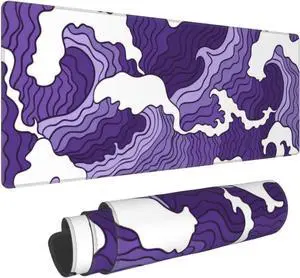 Japanese Purple Wave Large Mouse Pad XL Extended Gaming Mouse Pad Mat Desk Pad with Stitched Edge,Full Desk Mousepad for Office,Computer,Keyboard 31.5 X 11.8 Inch (Japanese Purple White Wave)