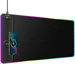 Magnetic Wireless Charging RGB Mouse Pad, 31.5'' x 15.8'' Large LED Gaming Desk Mat, 24 Light Effects, Non-Slip Rubber Base, Waterproof Ultra-Smooth Surface
