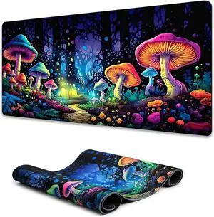 Gaming Mouse Pad, Blacklight Waterproof Large Non-Slip Rubber Base Mouse Mat, Glow in The Dark Desk Pad, 31.5 x 11.8 inches, Mushroom