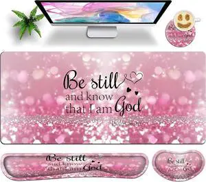 Large Gaming Mouse Pad Set 35.4 x 15.7 with Keyboard Wrist Rest, Wrist Support, and Coaster Memory Foam Smooth Desk Pad Mousepad for Home Office School - Christian Bible