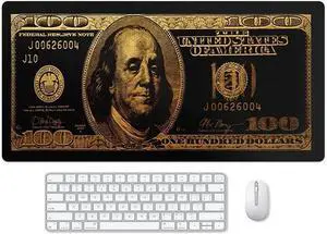 Black Money Rectangle Mouse Pad Non Slip Rubber Base Cool Funny US Dollar Full Desk Mouse Pad 100 Dollar Bills Gaming Keyboard and Mouse Pad for Laptop Computer Office Home Desk 31.5x15.7