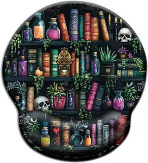 Mouse Pad with Wrist Rest, Goth Ergonomic Mouse Pads Wrist Support for Desk, Funny Skull Gothic Gaming Mousepad for Wireless Mouse Computer Work Home Desk Accessories Office Supplies Witchy Book