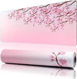 11.8x23.6 Inches Large Gaming Mouse Pad Mat with Stitched Edge Non-Slip Rubber Base Washable Resilient for Office Computers Laptop Table Mouse Pads Mats Accessory (Pink Flowers)