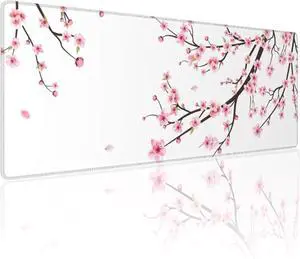Gaming Mouse Pad Blossom Cherry Flower Pink Ethnic for Desk Keyboard Laptop Non-Slip Rubber Base Large XXL Mousepad with Stitched Edges Game Work Desktop Office Home 31.5 x 11.8 in