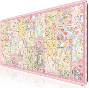iCasso Pink Desk Mat for Keyboard and Mouse, Large Mouse Pad, Floral Desk Pad, Anti-Slip XXL Big Mousepad with Stitched Edges for Computer