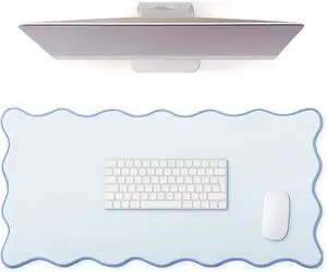 Scalloped Desk Mat Large Scalloped Piping Cute Desk Mat Aesthetic Preppy Table Pad Large Nonslip Pad with Edge Stitching Waterproof Gaming(Blue,23.62 x 13.78 Inches)
