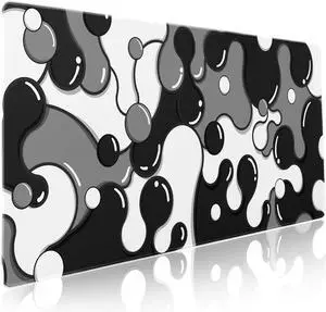 aportt Black White Grey Mouse Pad XXL Anime Cool Geometric Japanese Extended Desk Mat 90X40 CM Non-Slip Rubber Base Stitched Edge Large Mousepad for Gaming Laptop Computer Desktop 35.4×15.7 Inch