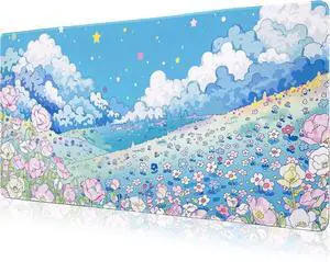 Extended Large Gaming Mouse Pads Mat 35.4"x15.7"x0.12"(3mm Thick), Oversized Office Desk Mat with Stitched Edges Blue