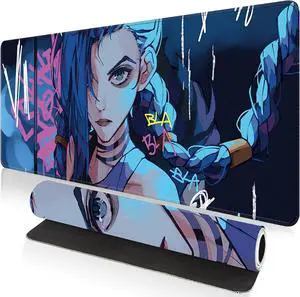 Large Gaming Mouse Pad 31.5 x 11.8 Inches XXL Extended for Mouse and Keyboard Non-Slip and Water Resistant Surface with Anime Cute Girl Design Jinx Ideal for Competitive Gaming League