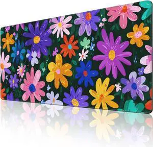 Colorful Flower Mouse Pad, Extra Large Gaming Mouse Pads, Waterproof Non-Slip Rubber Base Keyboard and Mouse Mat, Floral Desk Pad for School Office Home 48" x 24"