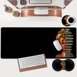 Large Mouse Pad, Extended Office Desk Pad 31.5x11.8in,Ergonomic Memory Foam Mouse Wrist Rest Support for Home Office Computer Writing Pad,African American Black Queen Women XXL Black Gaming Mouse Mat