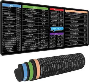 Computer Office Power Point Excel Word Short Cut Shortcuts Keys Gaming Keyboard Mouse Pad Mousepad Huge Extended XL Stitched Edge Rubber Sole for Home Office(31.5"X 11.8")